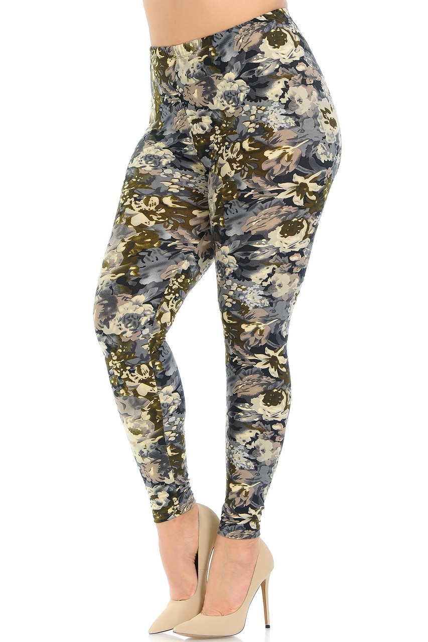 Buttery Soft Earthen Floral Extra Plus Size Leggings - 3X-5X
