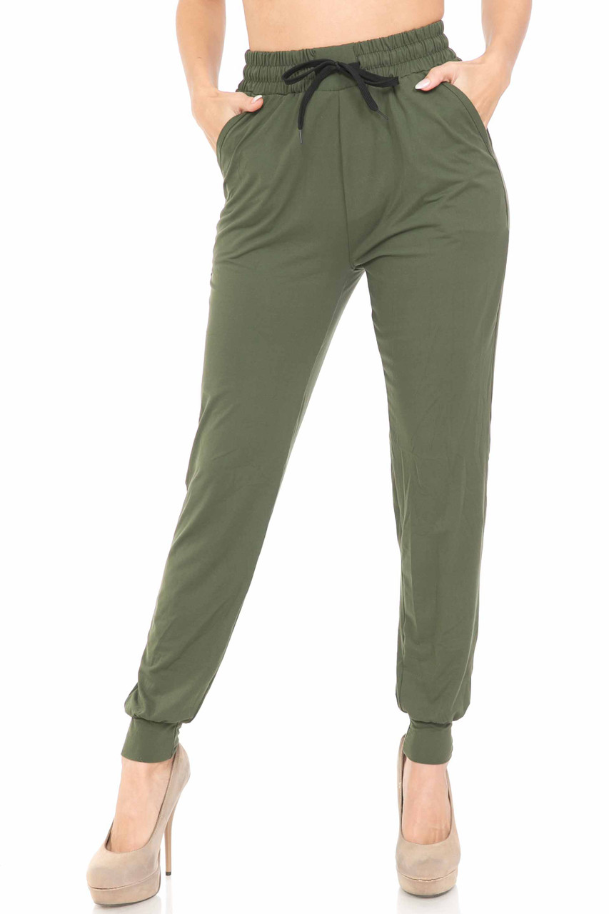 Buttery Soft Solid Basic Olive Joggers - EEVEE