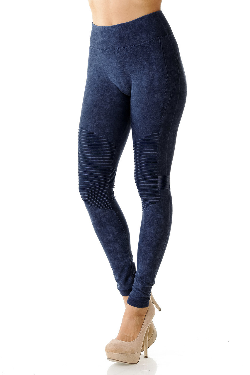 Navy Full Length Moto Leggings