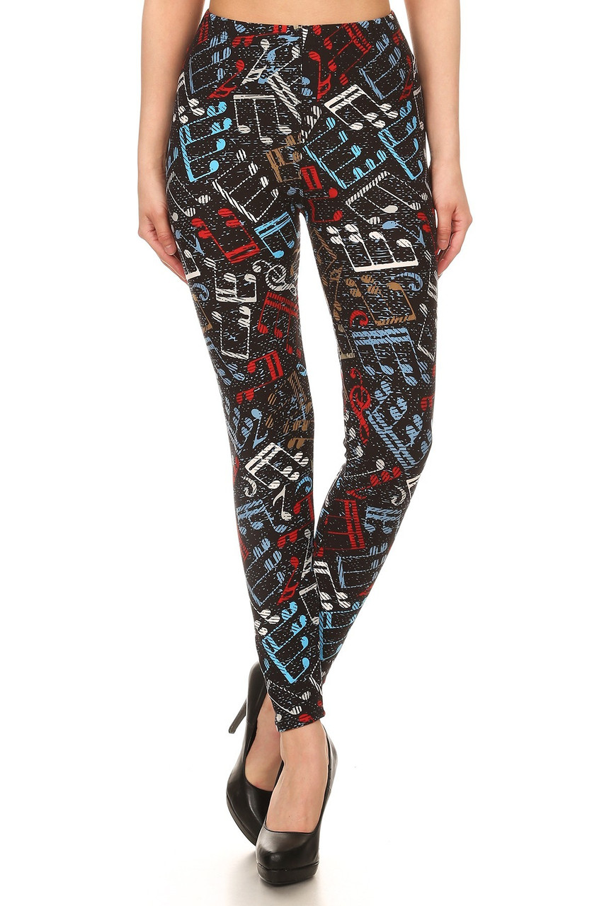 Buttery Smooth Colorful Music Note Extra Plus Size Leggings - 3X-5X