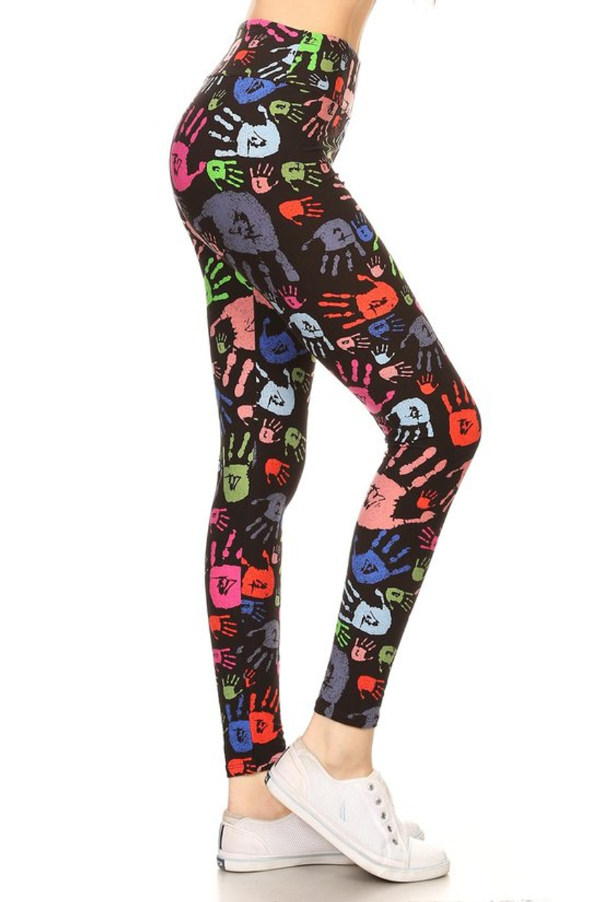 Buttery Smooth Colorful Hand Print High Waist Leggings