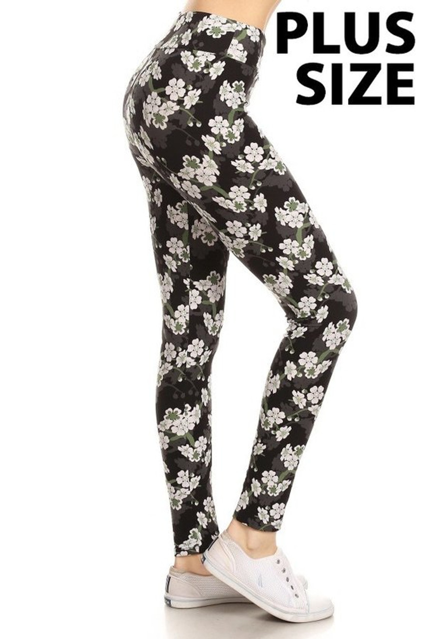 Buttery Smooth White Floral Bunch High Waist Plus Size Leggings