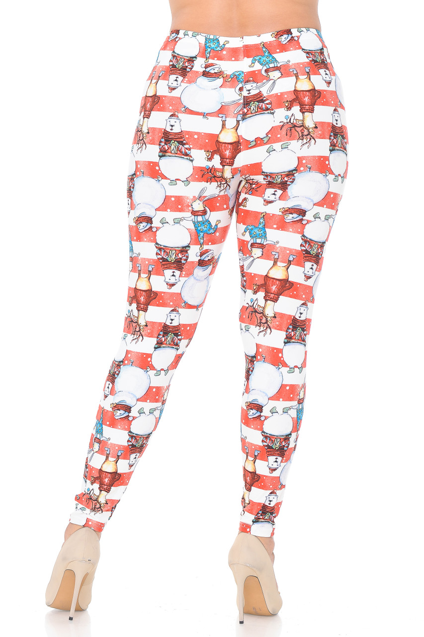 Buttery Soft Vintage Christmas Figurine Extra Plus Size Leggings - 3X-5X