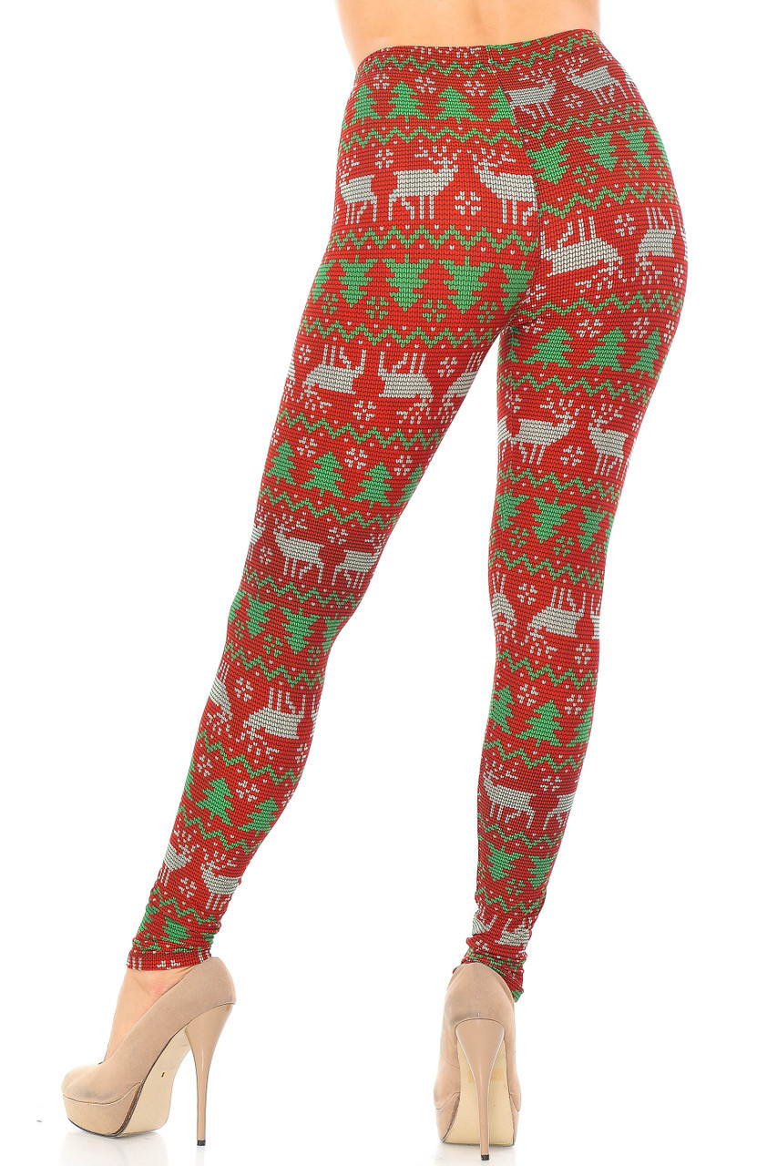 Buttery Soft Faux Knit Reindeer and Holiday Tree Plus Size Leggings