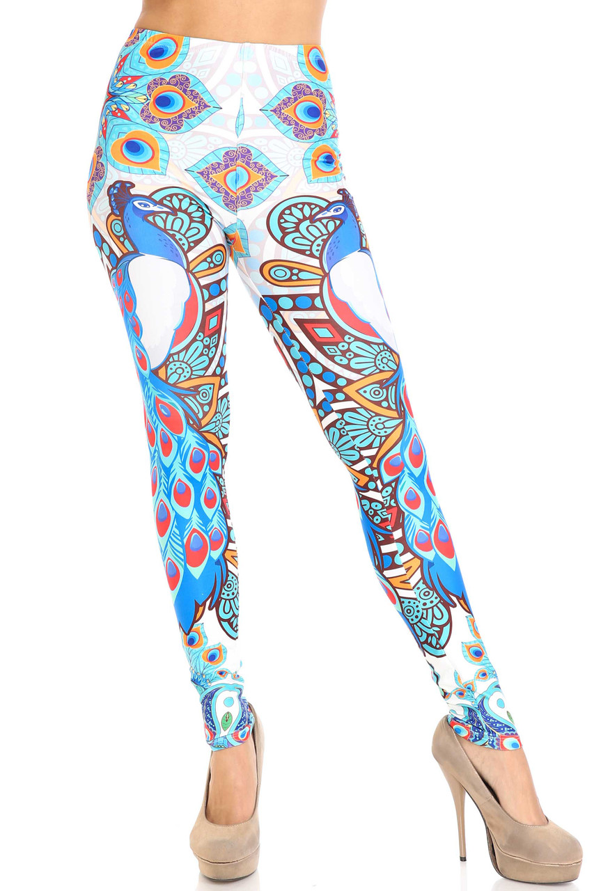 Front view image of Creamy Soft Pristine Peacock Plus Size Leggings -  By USA Fashion™ with a full length skinny leg hem.