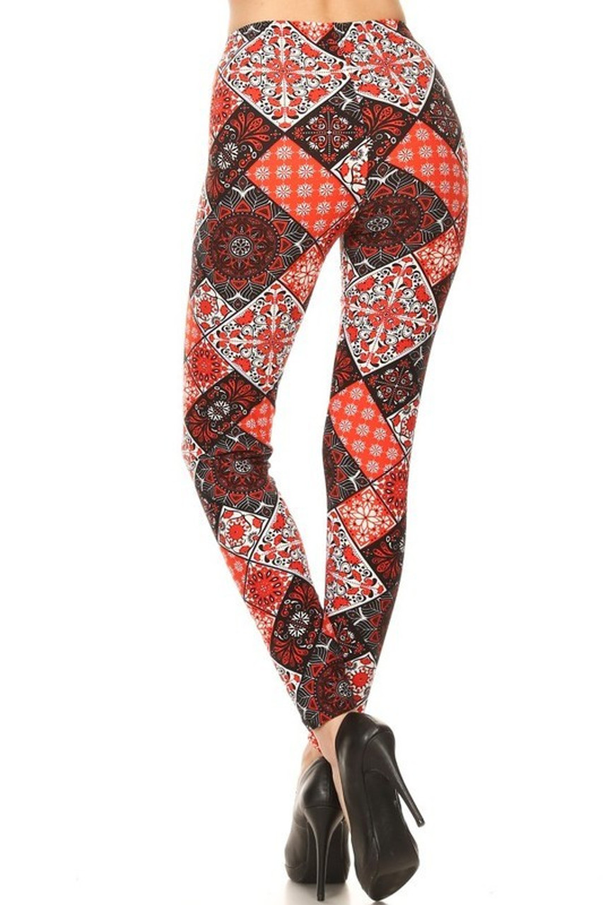 Buttery Smooth Red Mandala Patchwork Leggings