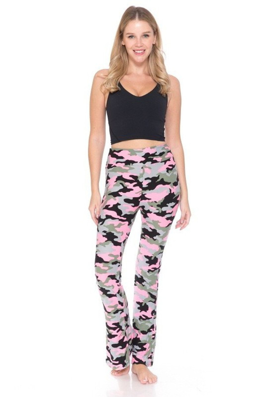 Buttery Soft Pink Camouflage Bell Bottom Leggings