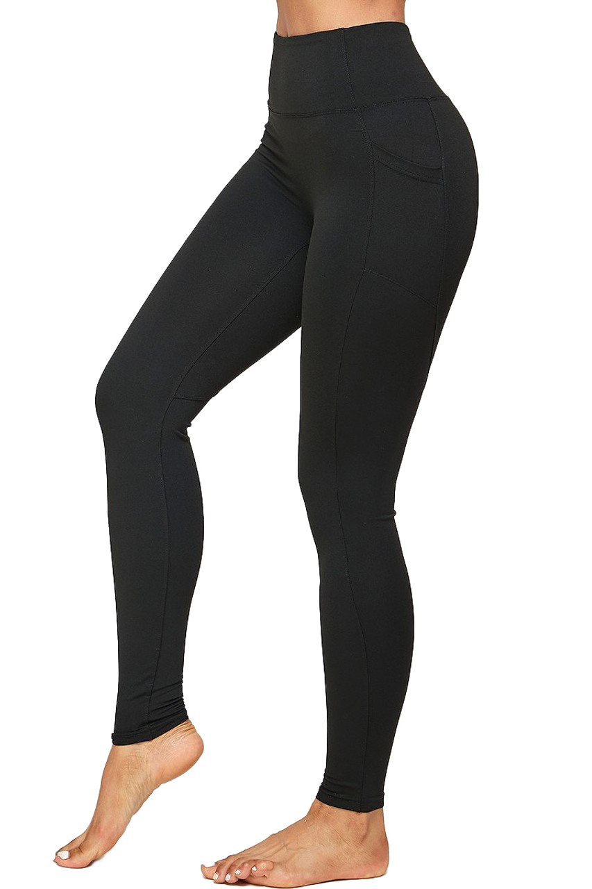 Solid High Waisted Black Workout Leggings with Side Pockets