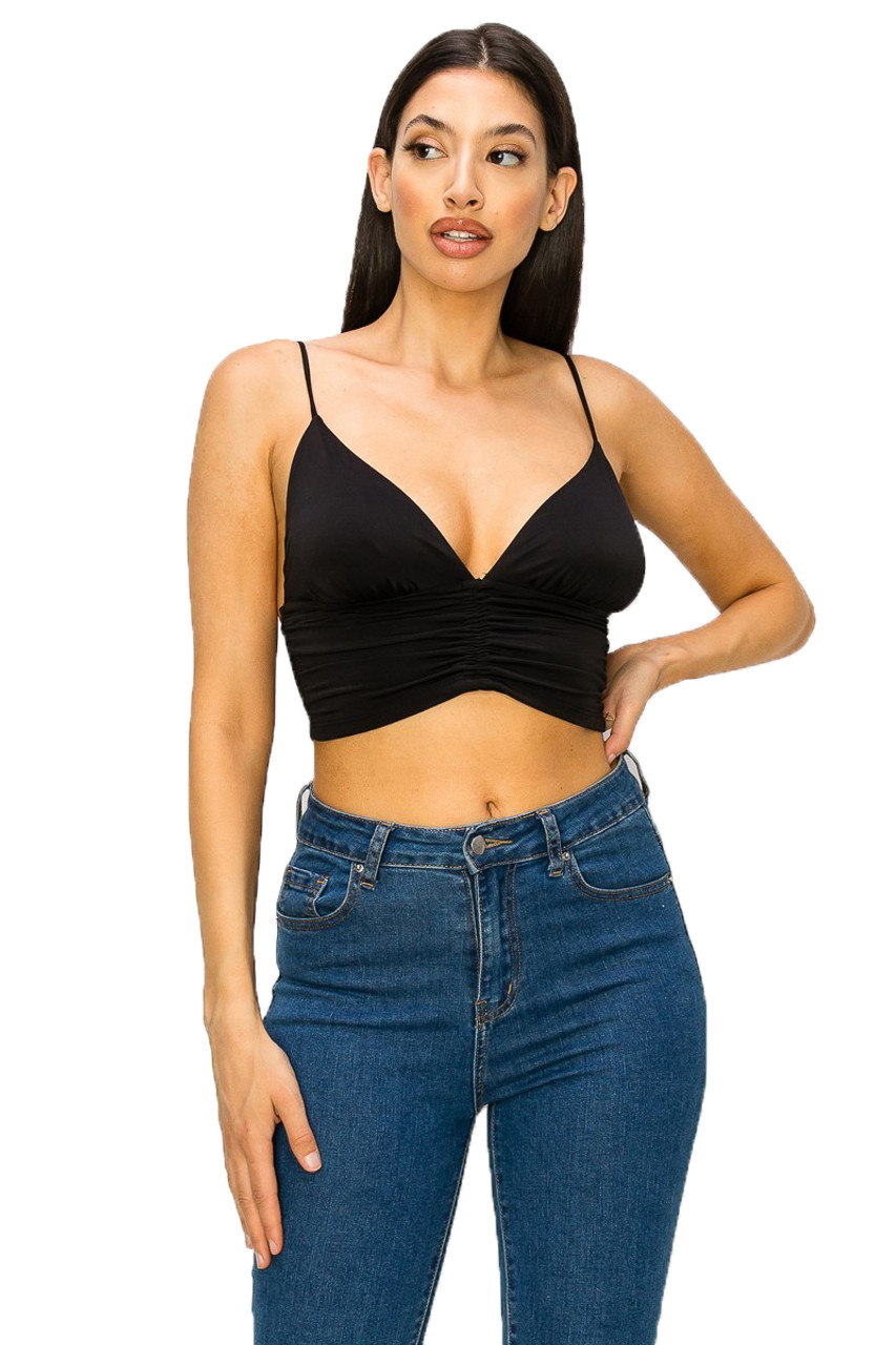 Solid Ruched Bralette Spaghetti Strap Top