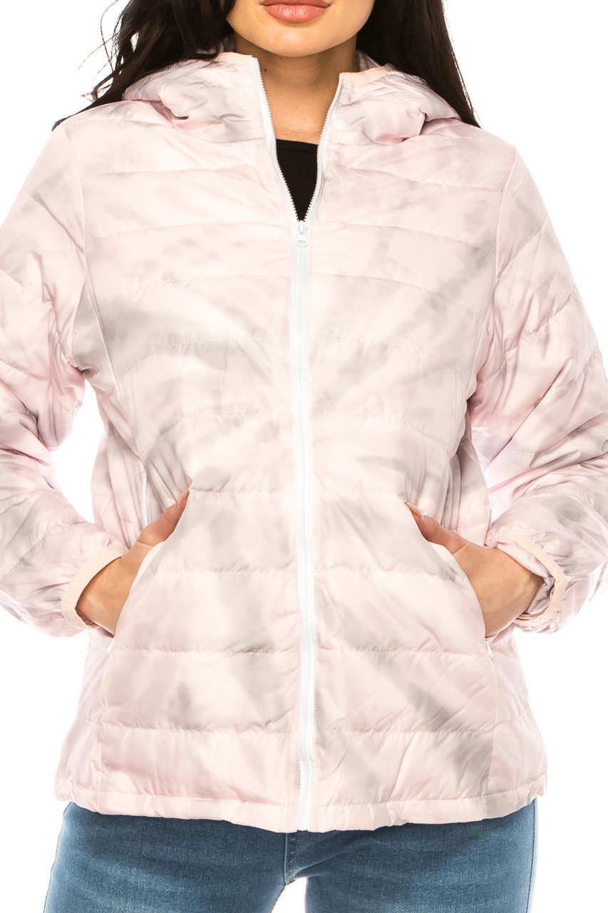 Women's Pink Dark Swirl Winter Puffer Down Jacket
