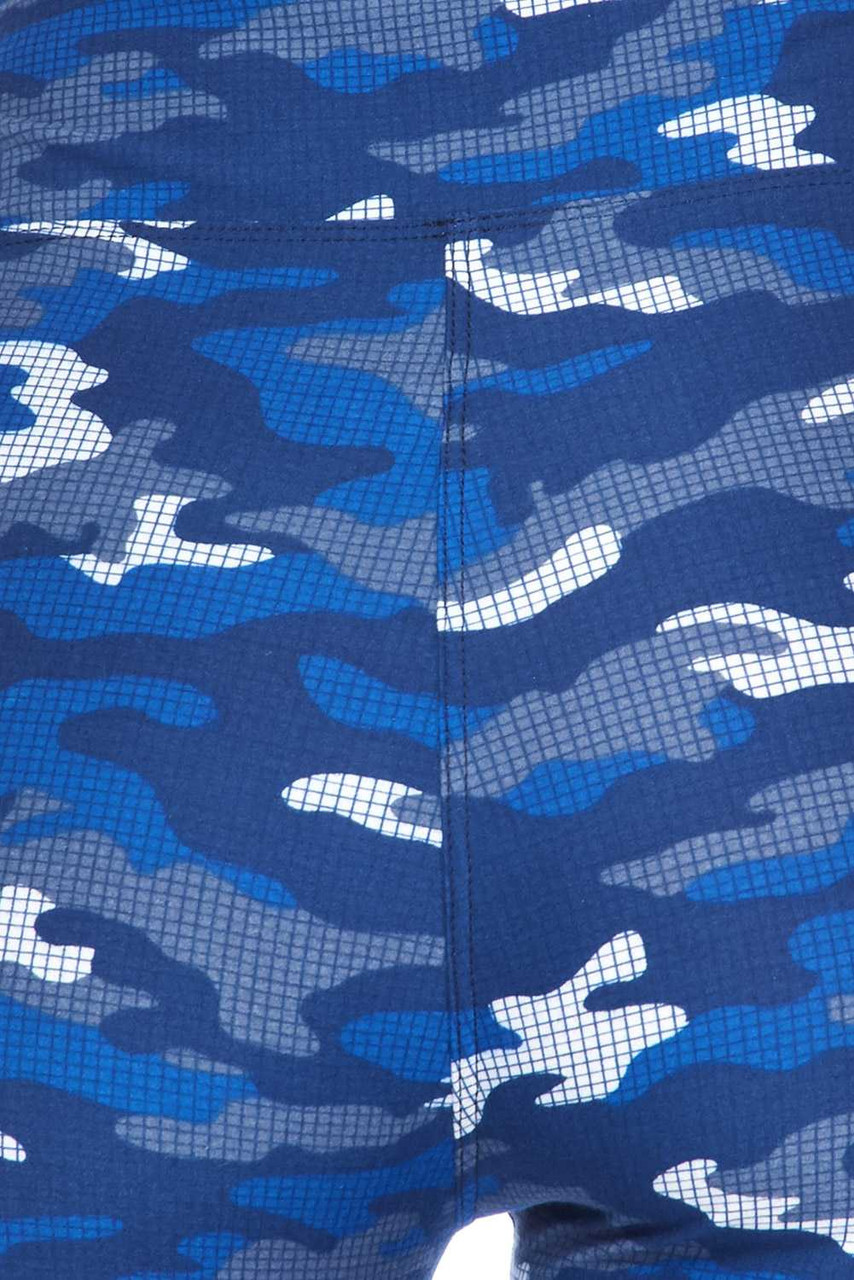 Close up of the swatch on our Buttery Smooth Blue Grid Camouflage Shorts