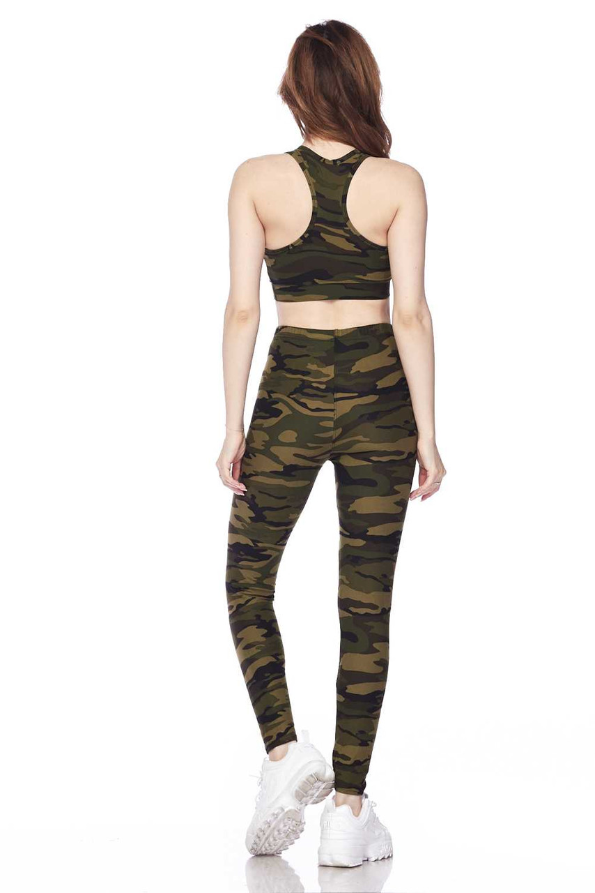 Buttery Smooth Green Camouflage Leggings and Bra Set