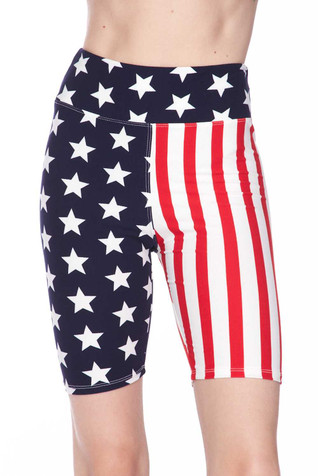 USA Flag Stars & Stripes Printed Spandex Compression Shorts in 4