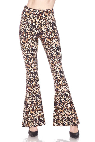 Girl's Bell-bottom Leopard Pattern Imitation Denim Print Allover Print  Stretchy Flared Trousers Leggings