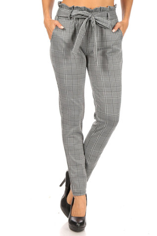 Plus Size Brown Black Houndstooth Checkered Pants Online in India | Amydus