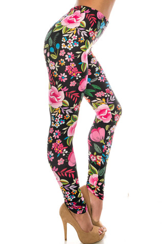LEG-25 {Rose Garden} Black/Magenta Floral Print Leggings PLUS SIZE 1X/ –  Curvy Boutique Plus Size Clothing