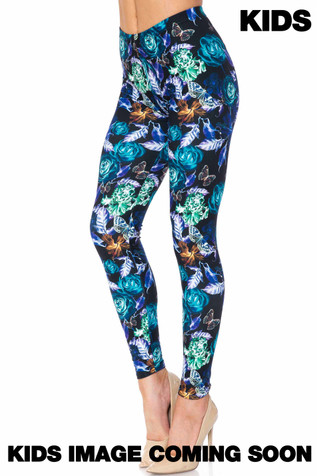 Creamy Soft Electric Blue Floral Butterfly Leggings - USA Fashion™