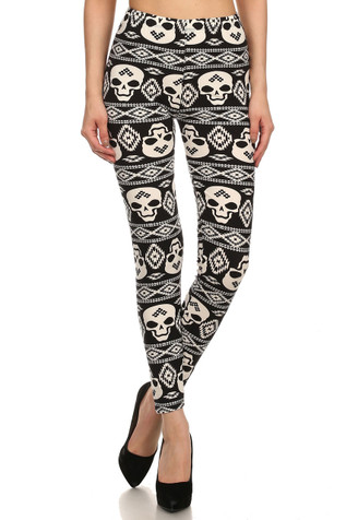 White Witch Lucy Skull Print Halloween Leggings Yoga Pants
