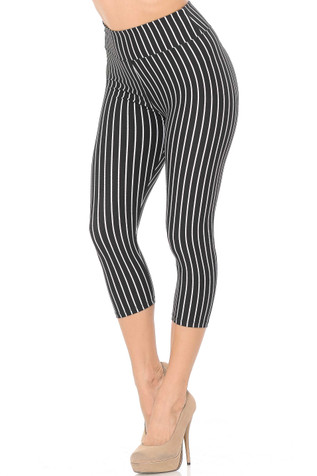 Black and White Pinstripe High Waisted Body Sculpting Treggings with  Pockets