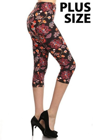 Plus Size Capri Length Leggings Embellished Rhinestone & Stud Vintage Pink  or Blue Flower Vine Design - Etsy