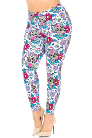 Brushed Polka Dot Swan Plus Size Leggings - 3X-5X