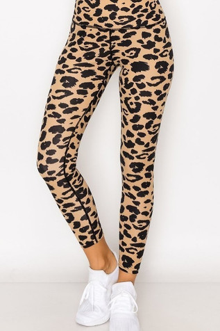 Soft Pink Leopard Leggings Big Cat Pattern Women Activewear Animal