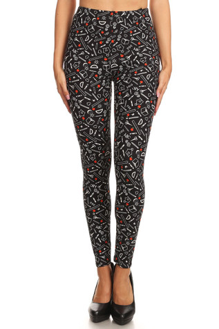 Red Floral Print Colorful High Waist Plus-sized Leggings 