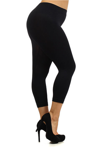 Solid color peach skin fleeced lined plus size leggings. - One