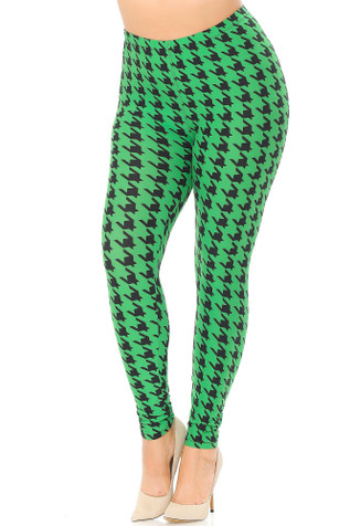 Green Flower Printed Lucky Shamrock Leggings