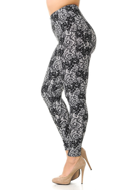 Buttery Smooth Sassy Lace Print Plus Size Leggings | Leggings