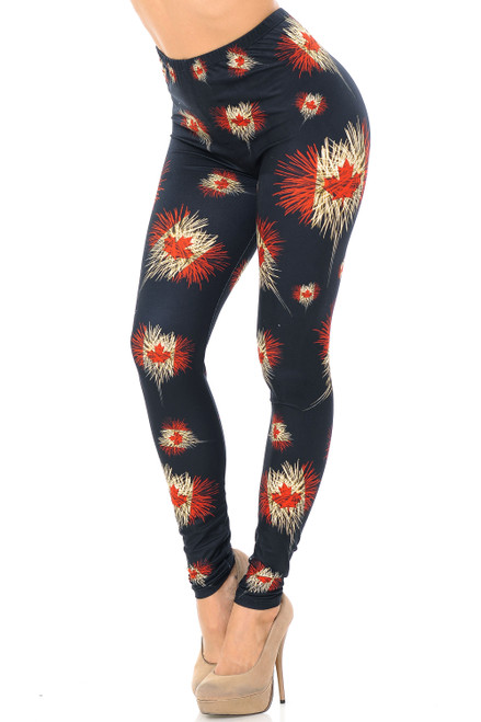 Creamy Soft Canadian Flag Fireworks Extra Plus Size Leggings - 3X