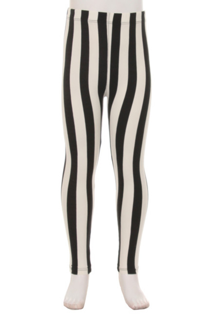 Buttery Smooth Vertical Black and White Striped Kids Leggings