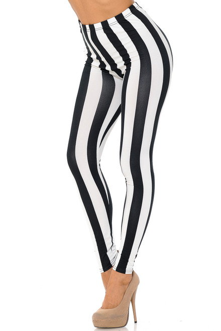 Buttery Smooth Black and White Wide Stripe Plus Size Leggings