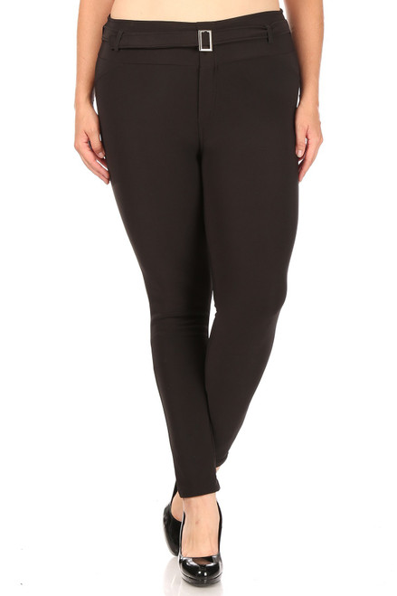 Black Belted Plus Size Treggings with Pockets