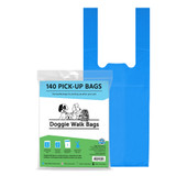 140 Blue Tie Handle Dog Poop Bags in packaging
