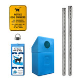 4 Roll Dispenser Set with Dispenser, Yellow Sign with leash, Trash Bin, Galvanized Steel Posts and Word Lock