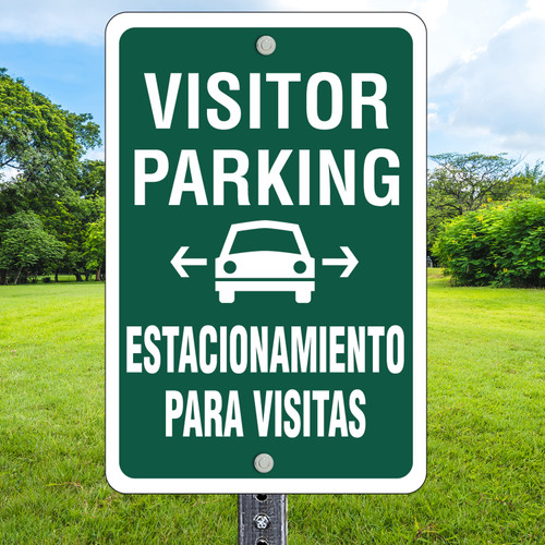 12"x 18" Aluminum Sign: Visitor Parking Bilingual