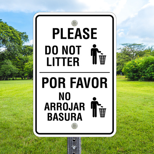 12"x 18" Aluminum Sign: Do Not Litter Bilingual