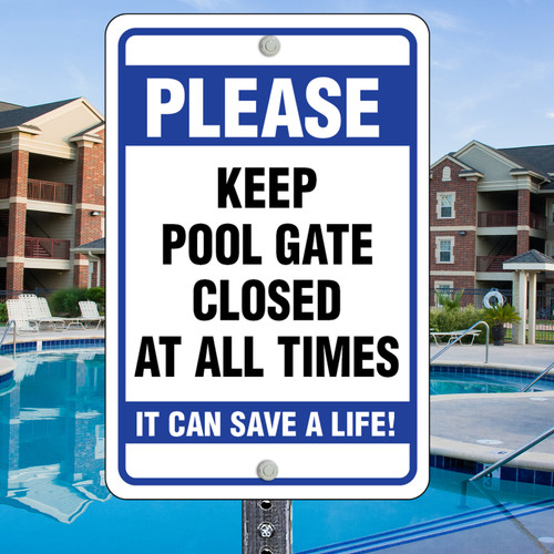 12"x 18" Aluminum Sign: Keep Gate Closed (Blue)