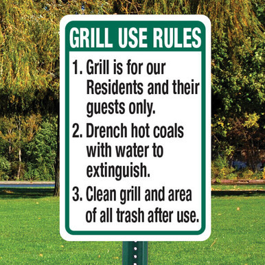 12"x 18" Aluminum Sign: Grill Use Rules
