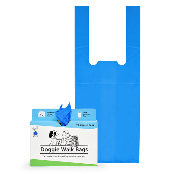 70 Blue Dog Poop Bags with Tie Handles. Large Baby Powder Scented Dog Waste Bags.