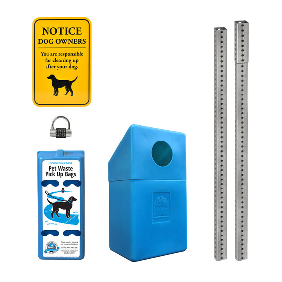 4 Roll Dispenser Set with Dispenser, Sign, Trash Bin, Galvanized Steel Posts and Word Lock