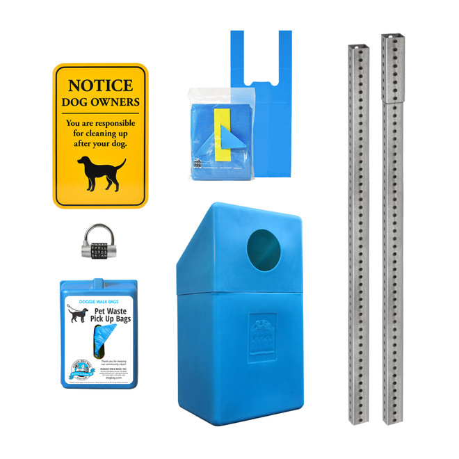 Tie Handle Mini Dispenser Set with Dispenser, Sign, Trash Bin, Galvanized Steel Posts and Word Lock