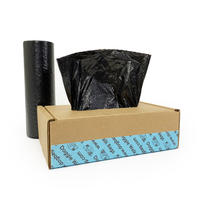 500 Black Dog Poop Bags, 2 Roll Box