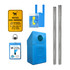 Tie Handle Mini Dispenser Set with Dispenser, Sign with Leash, Trash Bin, Galvanized Steel Posts and Word Lock