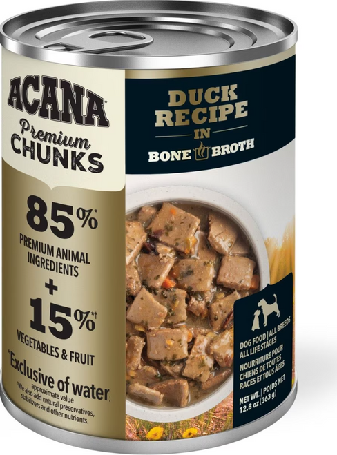 Acana Premium Chunks, Duck Recipe in Bone Broth Canned Dog Food