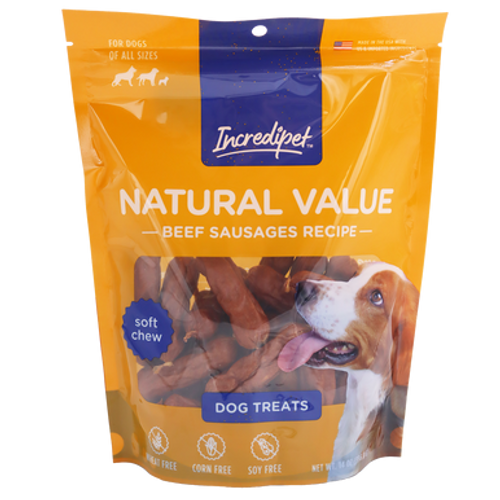 Incredipet Natural Value Beef Sausages Dog Treats 14 oz