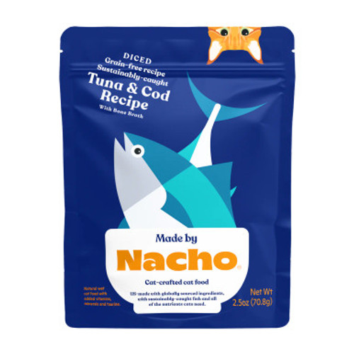 Made By Nacho Grain-Free Shredded Sustainably Caught Tuna & Cod Recipe with Bone Broth Wet Cat Food Pouch