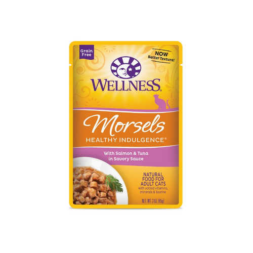 Wellness Healthy Indulgence Morsels with Salmon & Tuna in Savory Sauce Wet Cat Food Pouch