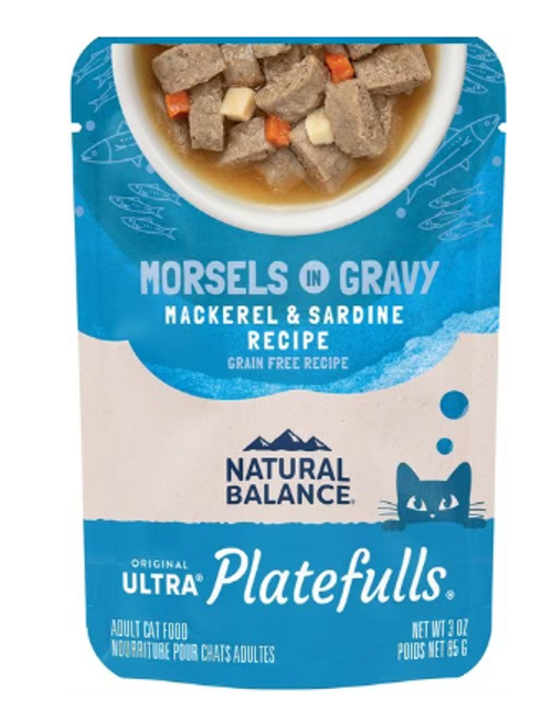 Natural Balance Platefulls Indoor Formula Mackerel & Sardine in Gravy Grain-Free Wet Cat Food Pouch